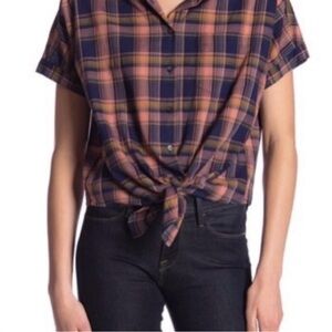 Madewell Plaid Tie Knot Short SleeveTop